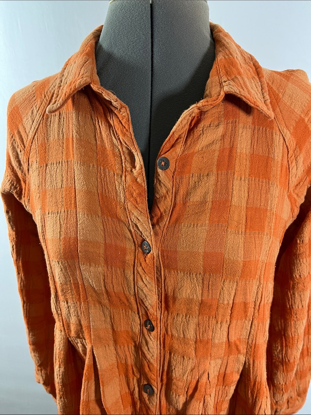 Easel Burnt Orange Button-Front Tunic Relaxed Fit w gathering Size S - Picture 2 of 10